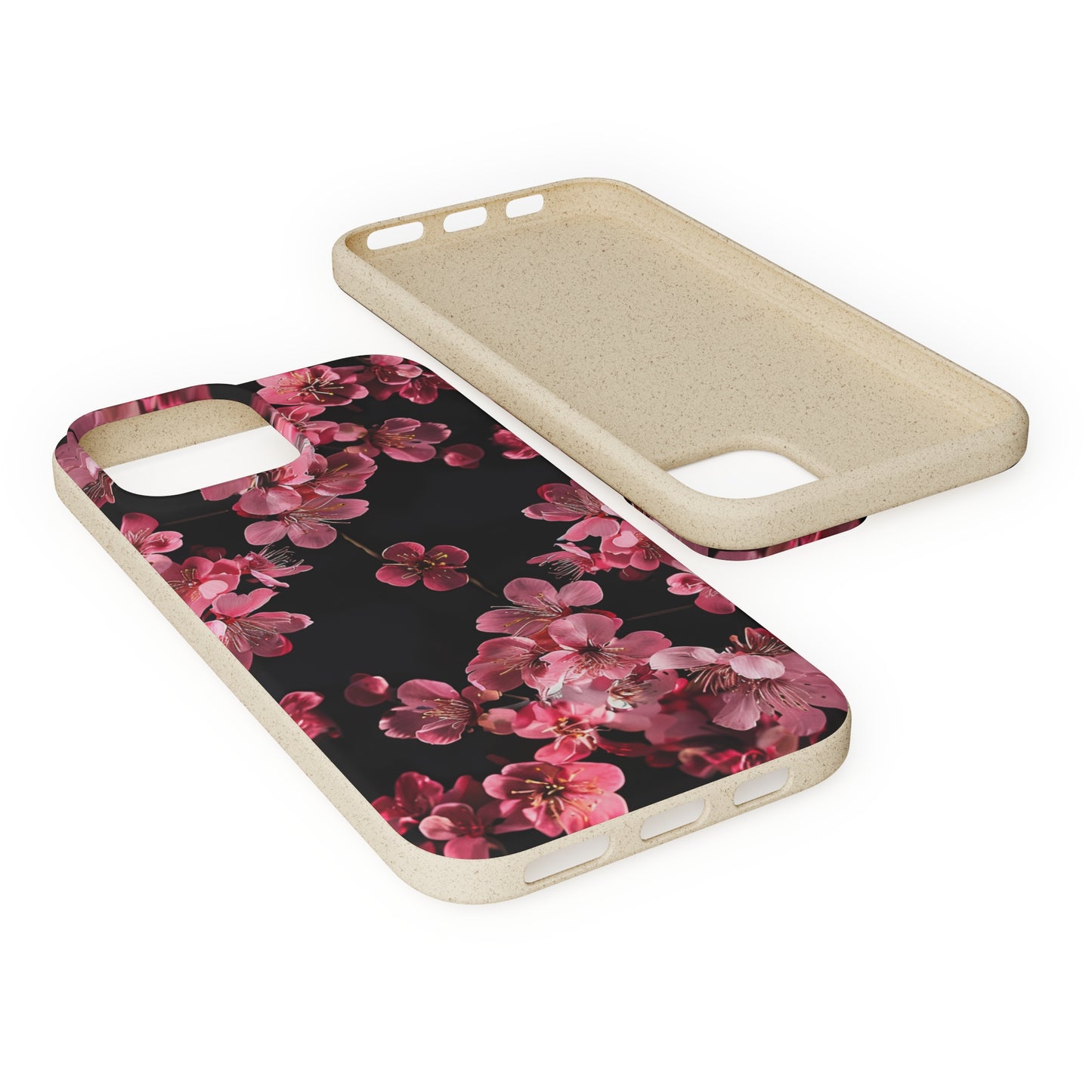 Pink on black flowers Biodegradable Phone Case | iPhone / Samsung