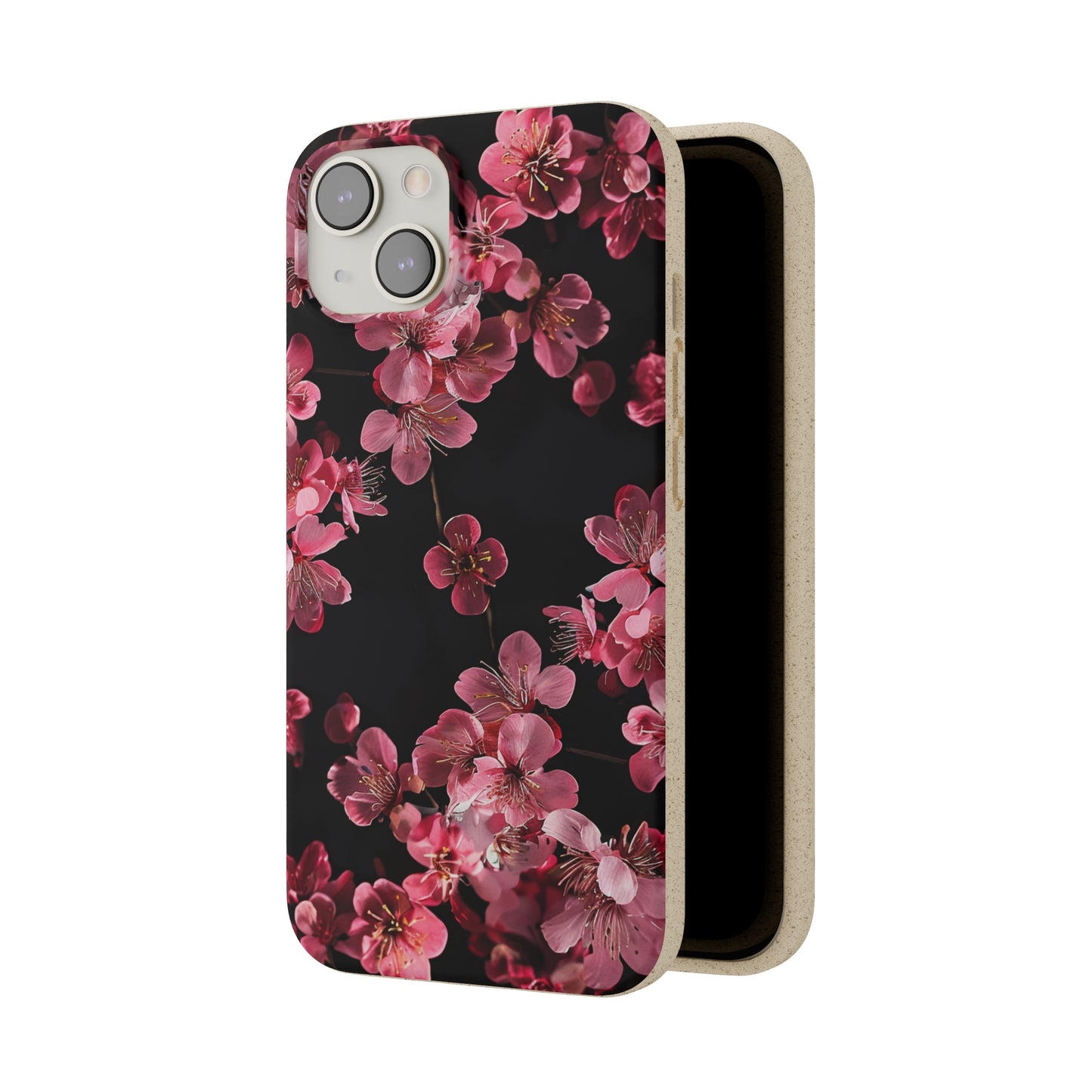 Pink on black flowers Biodegradable Phone Case | iPhone / Samsung