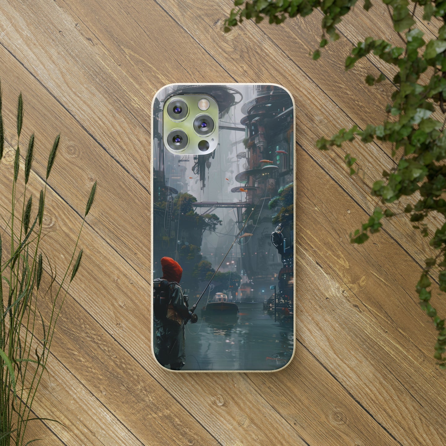 Cyberpunk style man fishing Biodegradable Phone Case | iPhone / Samsung