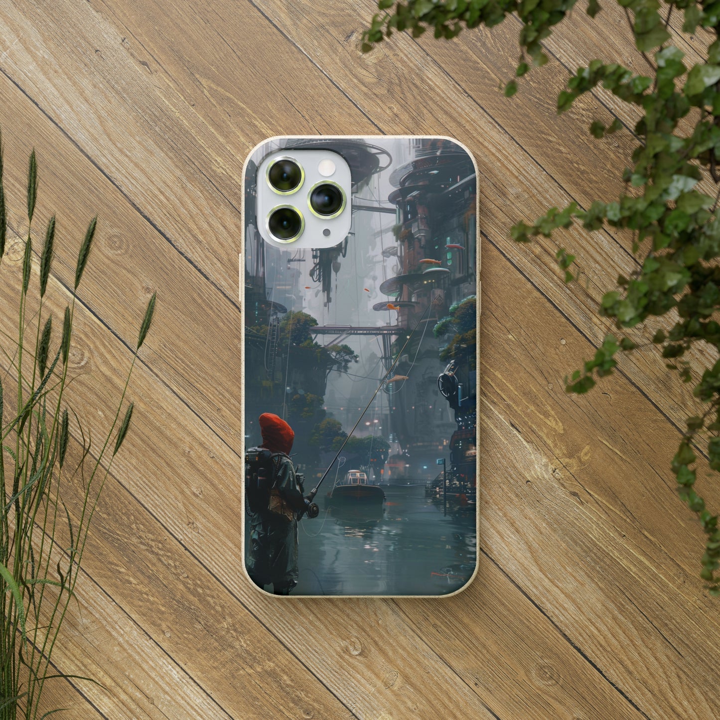 Cyberpunk style man fishing Biodegradable Phone Case | iPhone / Samsung