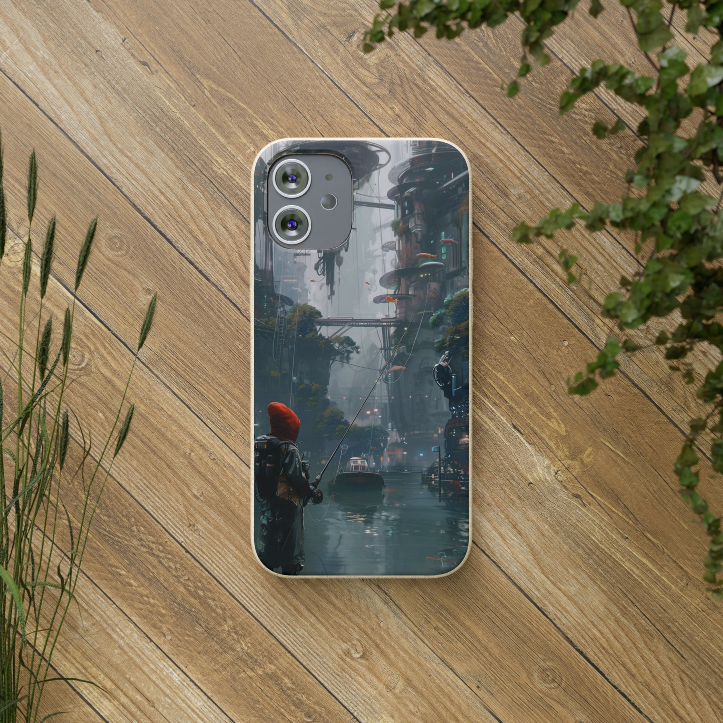 Cyberpunk style man fishing Biodegradable Phone Case | iPhone / Samsung