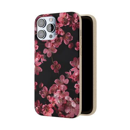 Pink on black flowers Biodegradable Phone Case | iPhone / Samsung