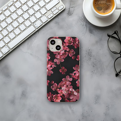 Pink on black flowers Biodegradable Phone Case | iPhone / Samsung